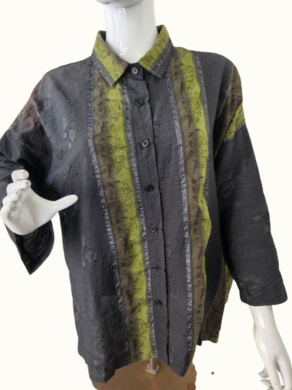 Vintage 80s Blanque Art to Wear Tunic Shirt Green Gray Oversized Womens M USA